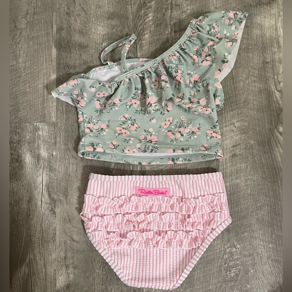 Ruffle Butts Floral Pink Ruffle Swim Suit - Picture 3 of 4